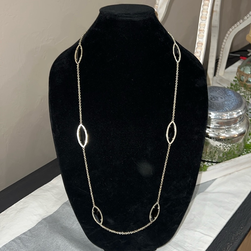 NWOT Kendra Scott Tory Marquis Long Station Necklace Gold & Black Onyx 40"